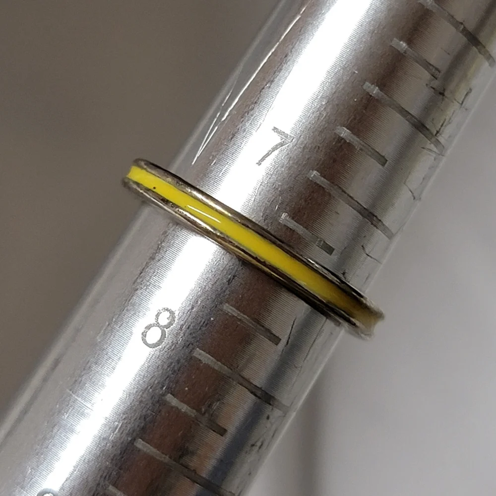 Yellow and Silver Tone Band Ring Enamel Stcking